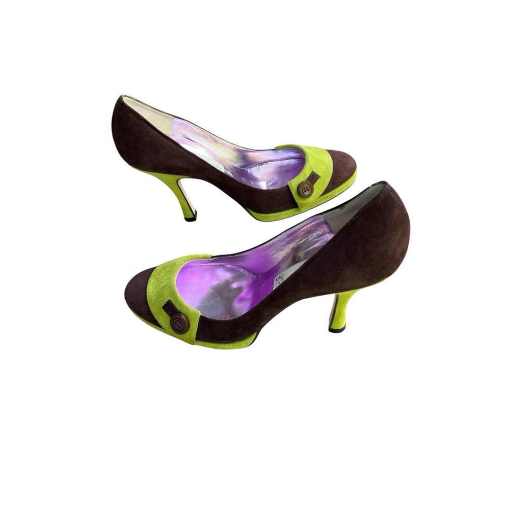 Christian Lacroix Lime Suede Button Heels 37
